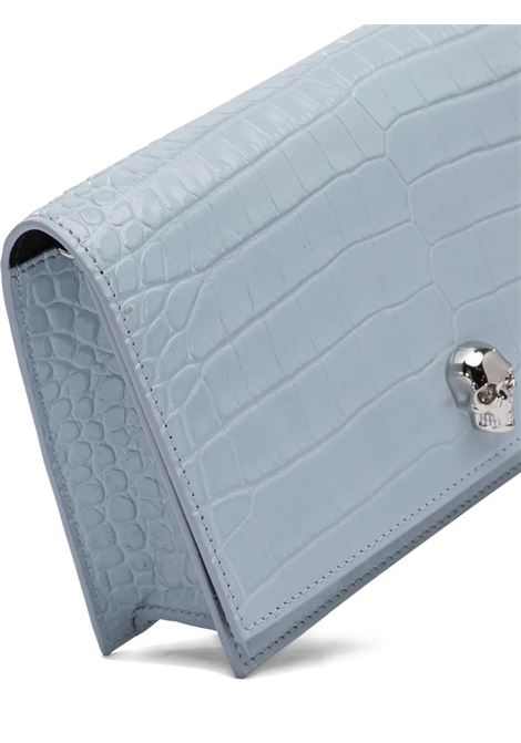 Skull Bag Piccola in Celeste e Argento Con Effetto Coccodrillo ALEXANDER MCQUEEN | 613088-1HB0I4900